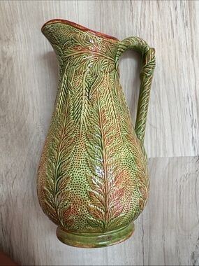Leaf-Textured Green Ceramic Pitcher Vase - Brand Unspecified